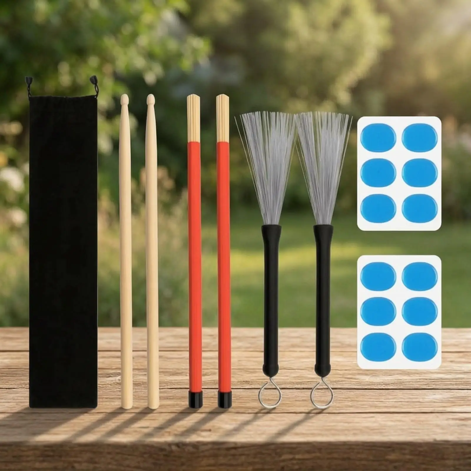 Drum Brush Stick Set Wooden Handle with Bundle Rods for Snare Drum and Practice Pad Players Carry Bag
