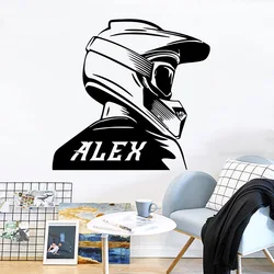 Personalized Custom Name Vinyl Wall Stickers, Motocross Biker, Racer Portrait, Gift for Kids, Boy Room Art Deco Decal, SP400