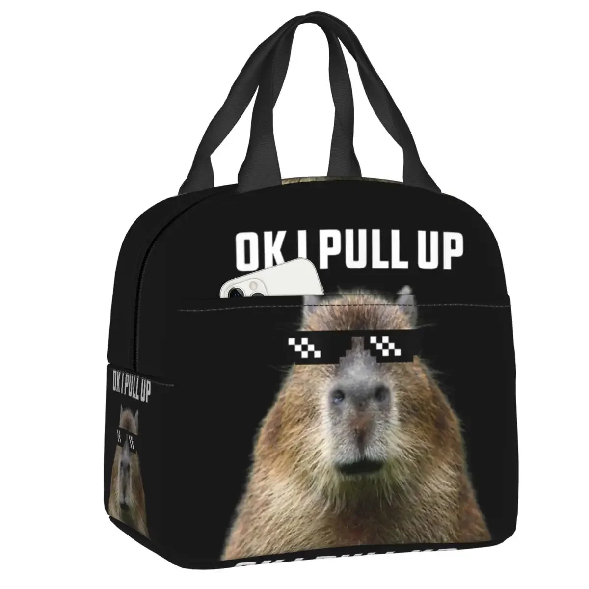 Custom Ok I Pull Up Capybara Lunch Box Women Leakproof Capibara Cooler Thermal Food Insulated Lunch Bag School Children Student