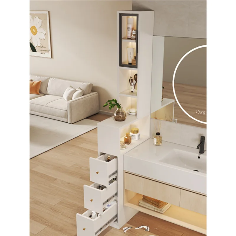 Simple modern cream wind bathroom side cabinet rack toilet dry area partition dry and wet separation side cabinet storage