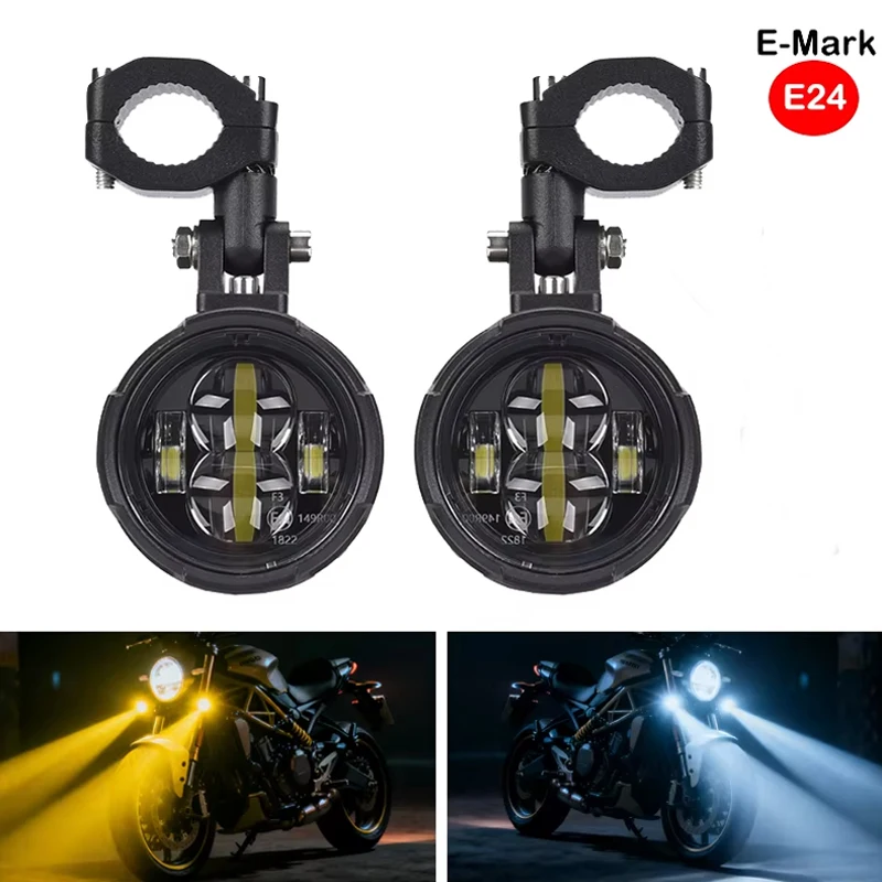 Emark Motorcycle Fog Light Headlight Dual Color For R1250GS LC R1200GS ADV Adventure F800GS GSR F850GS F750GS Moto LED Light