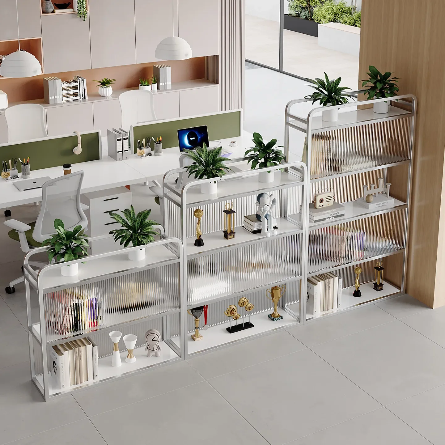 Simple office glass partition cabinet company workstation double-sided file low cabinet hotel green plant flower stand rack