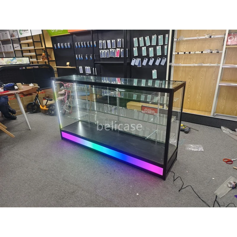 Imagem -04 - Vitrine de Vidro Completo com Luz Led Loja de Fumaça Popular Cases de Exibição de Lojas Bloqueáveis Personalizados