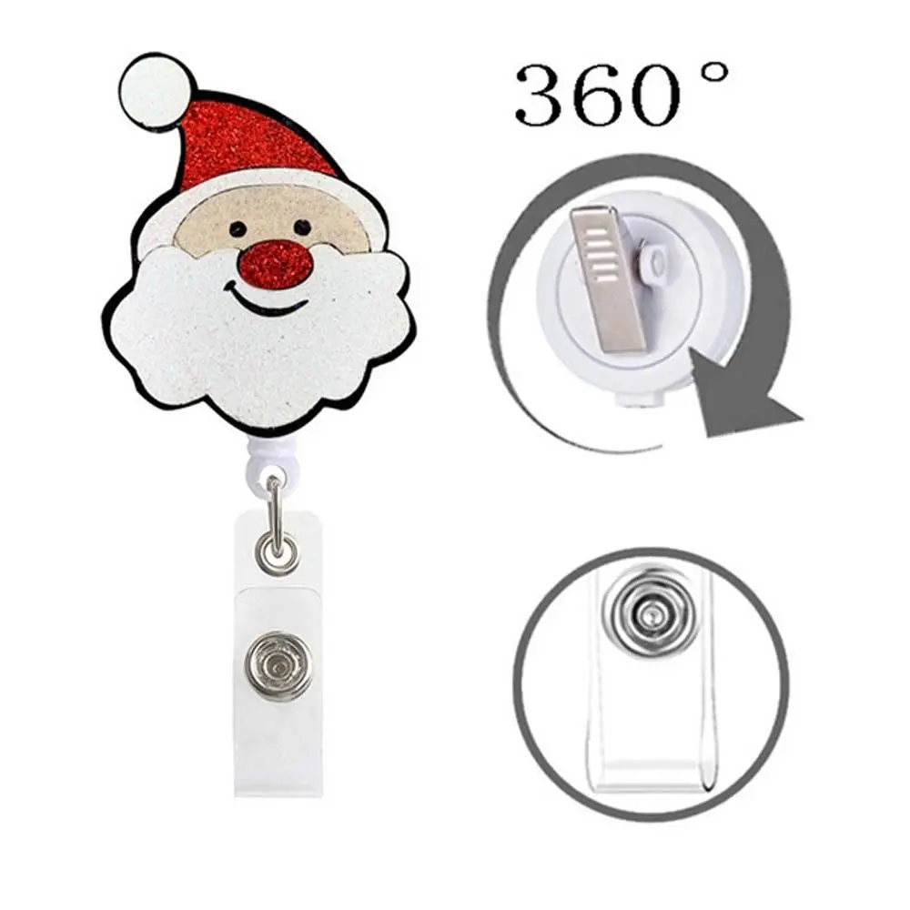 Degree Rotation Nameplate Name Tags Students Retractable Badge Reel Clip Christmas Badge Holder Belt Clips ID Card Chain Clip
