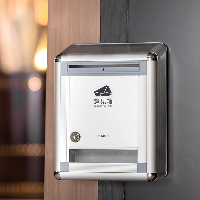 Deli 50804 Aluminum Wall Hanging Suggestion Box Wall Mount Message Box for Office School Hotel