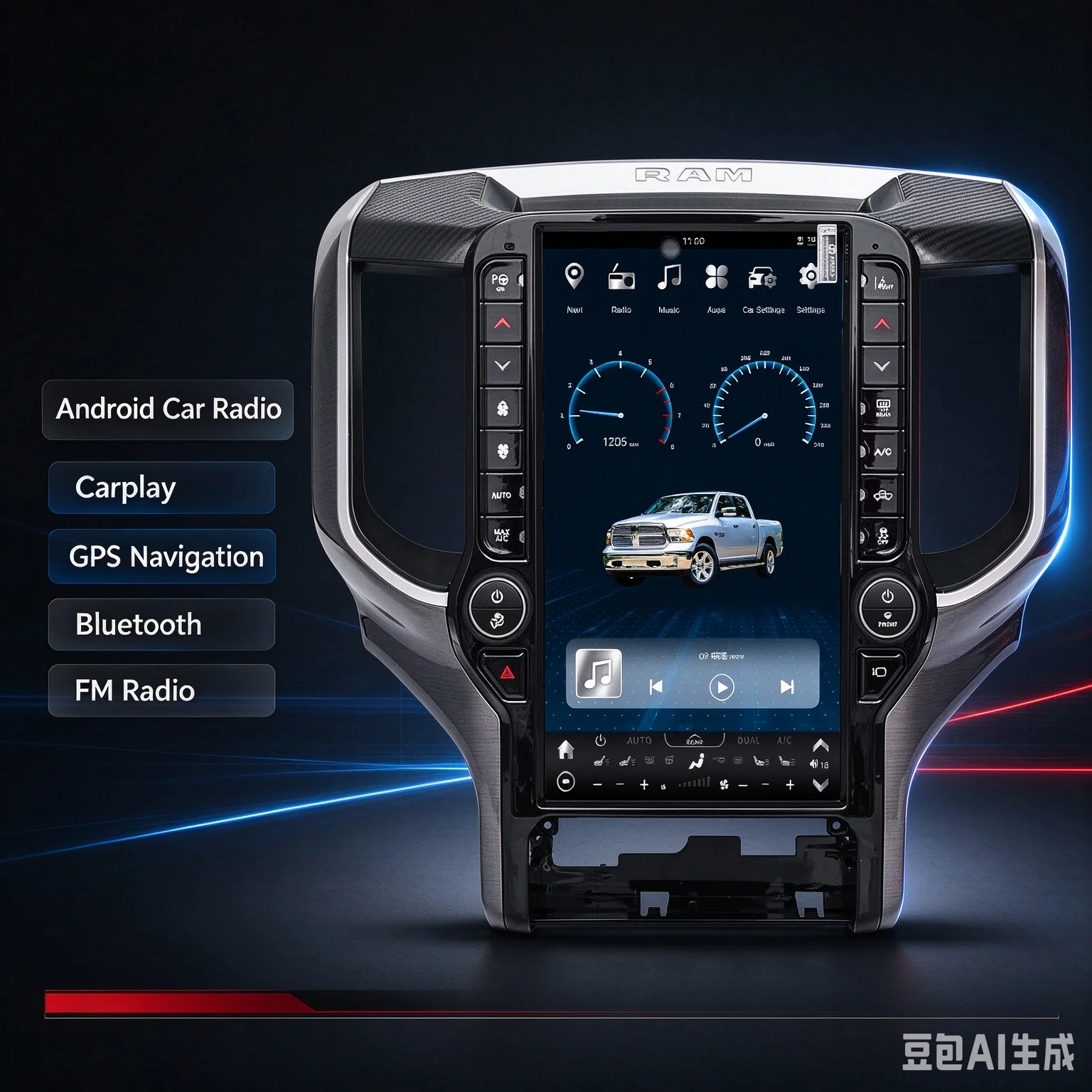 13.6 Inch For Dodge Ram 1500 2500 3500 2019 - 2023 Car Radio Multimedia Player GPS Touch Screen Android 14 BT Audio DSP 1Din