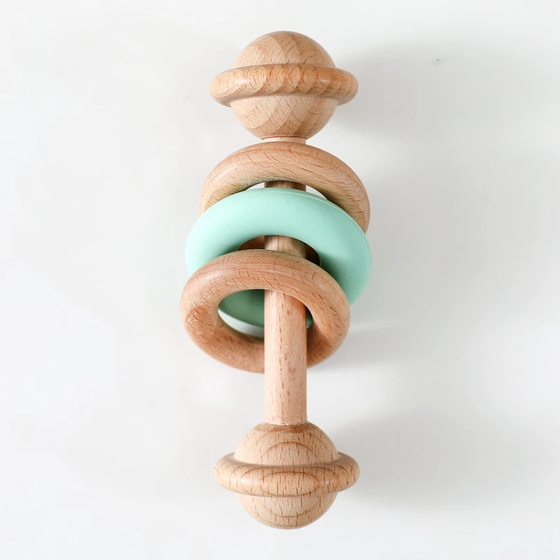 BPA-freie Babyspielzeuge Holzrasseln Silikon-Ringrasseln und Mobiles für Babys 0–12 Monate Sensorische Spielzeuge Holzbeißring Babygeschenke – Detail 4