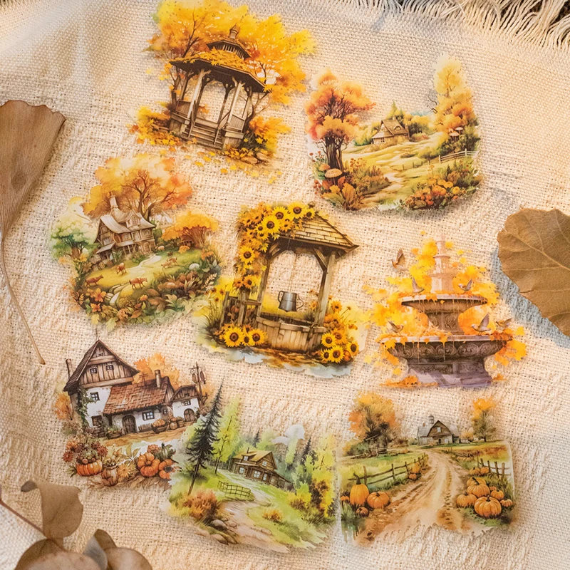 10 Sheets PET Autumn scenery Stickers Landscape Decorative handmade Scrapbooking Material Diary Album Craft Supplies