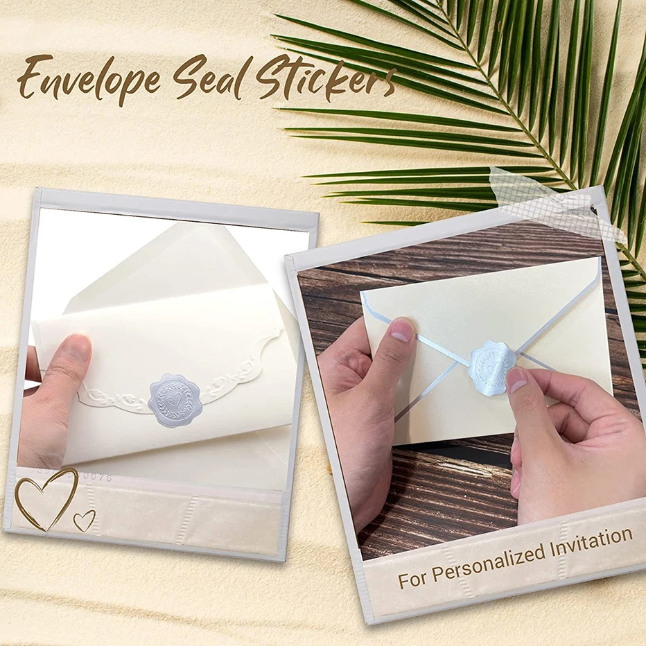 100pcs Gold Envelope Stickers Embossed Heart Seal Stickers for Postcards Invitations Card Gifts Decoration Self Adhesive Sticker