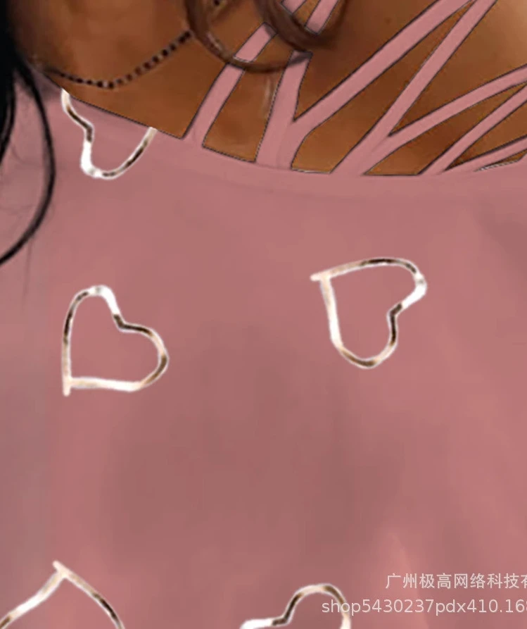 ผู้หญิงรักหัวใจพิมพ์สายแขนสั้นเสื้อแฟชั่นฤดูร้อน T เสื้อ Tee