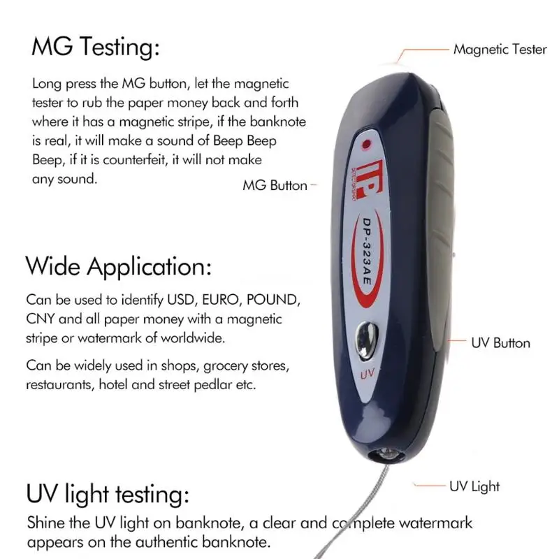 Mini 2 in 1 UV Currency Money Note Detector Checker With Lanyard New Dropship
