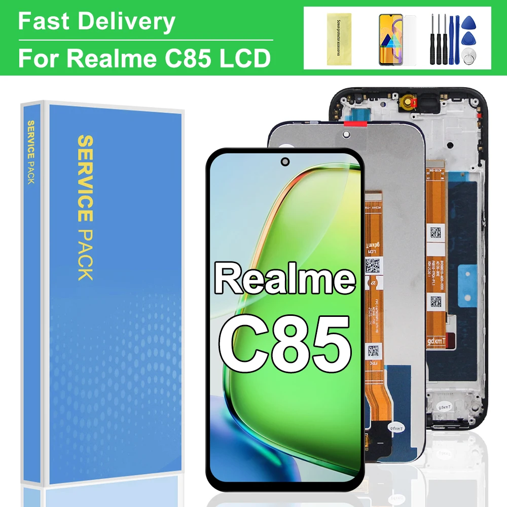 6.8'' LCD Display Screen for OPPO Realme C85 5G Touch Panel Digitizer RMX5253 with Frame - Mobile Phone Screen Replacement