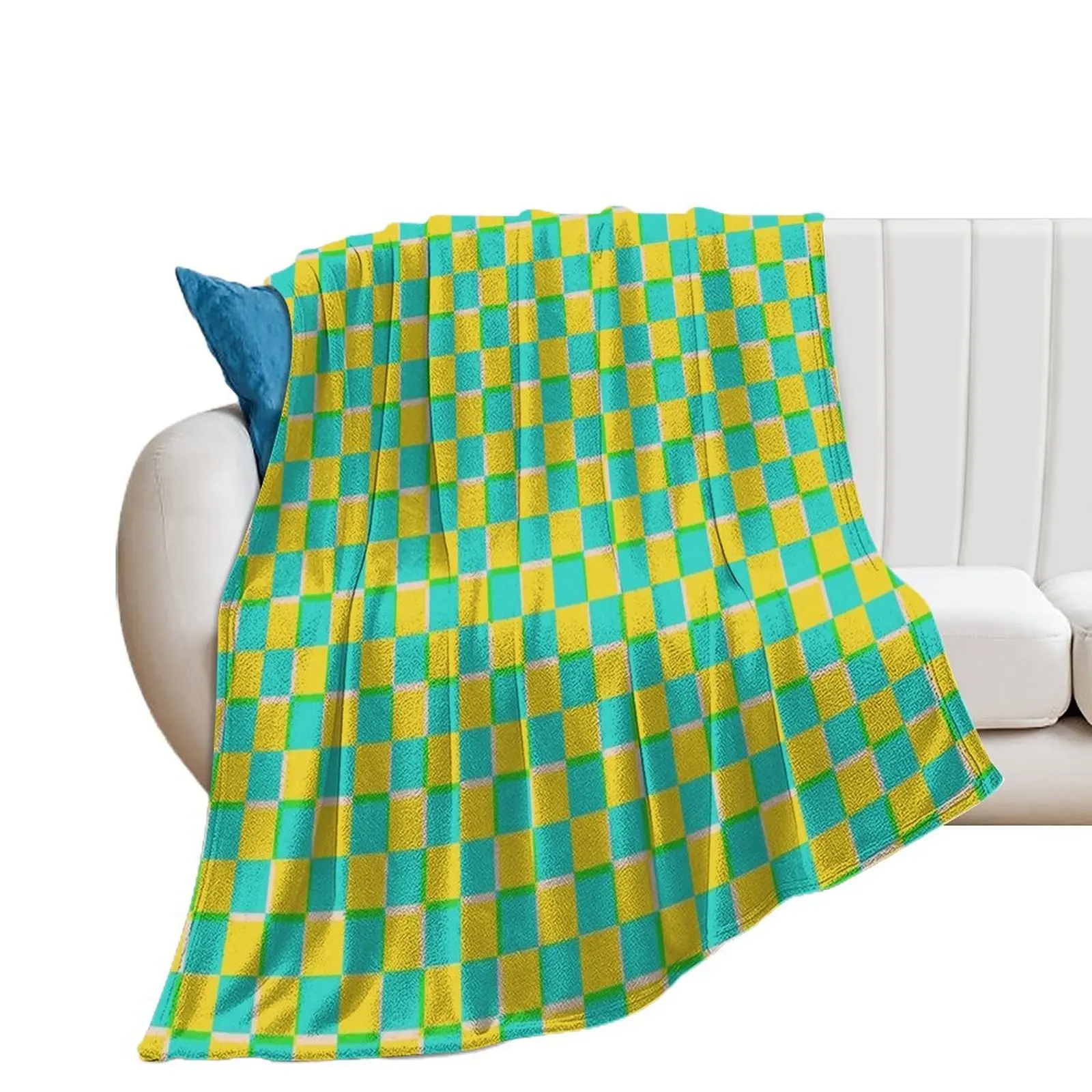 

Turquoise and Yellow Checkerboard Pattern Throw Blanket Luxury Thicken Luxury Blankets