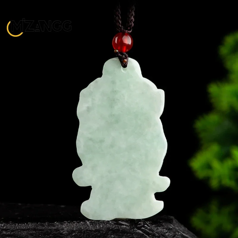 Natural A Goods Jadeite God of Wealth Pendant Ice Kind of Light Green Fortune Men and Women Jade Necklace Lucky Mascot