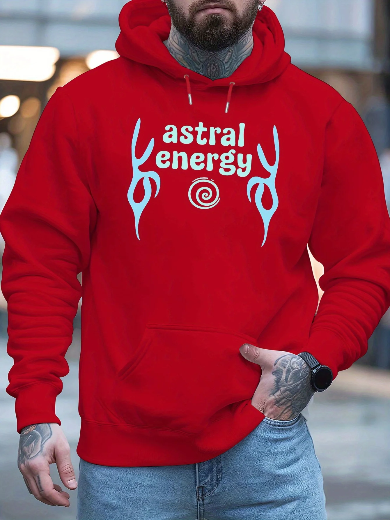 Men Spiritual Astral Energy Hoodie Deer Antler Print Oversized Streetwear Pullover Cosmic Mystic Fashion Hooded Sweatshirt