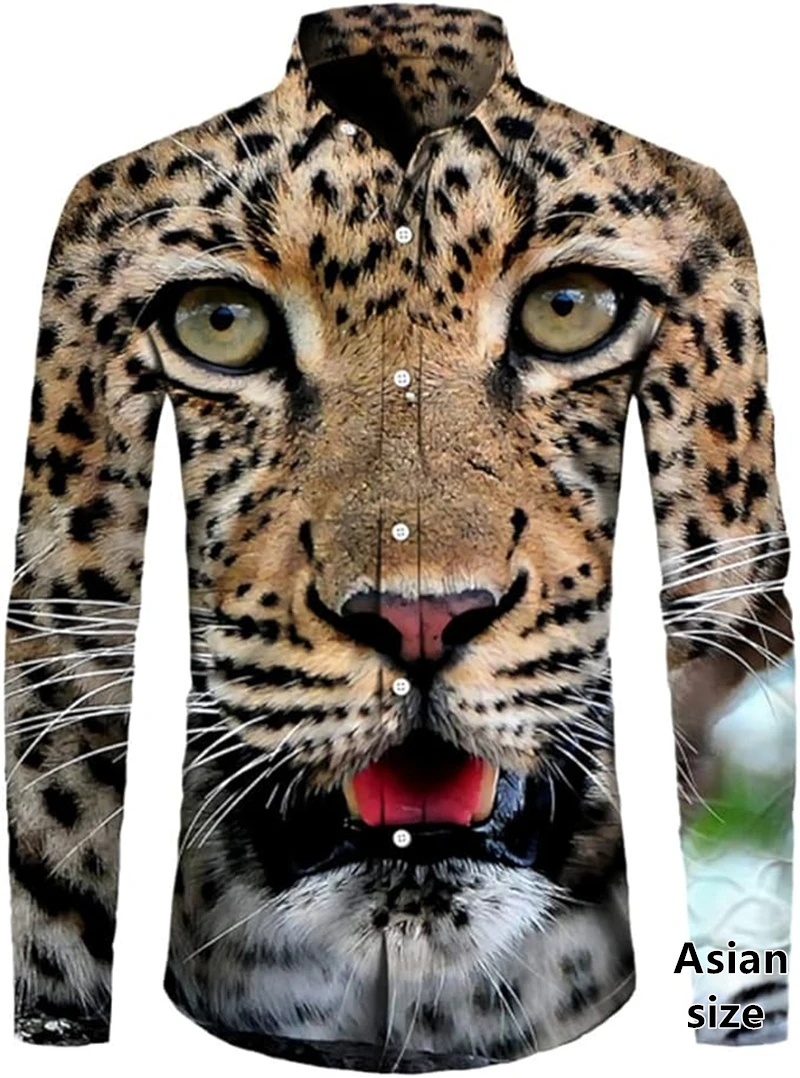 Leopard Animal Pattern Casual Men's Shirt 3D Printed Casual  Streetwear Shirts Spring Holiday Long Sleeve Shirt Harajuku Tops