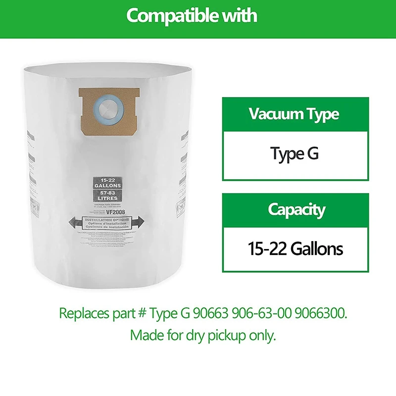 12 Pack Replacement Vacuum Bags For Shop-Vac 15-22 Gallon Vacuums, 90663,90663-00 & Models G,9551600,9552600,9553600