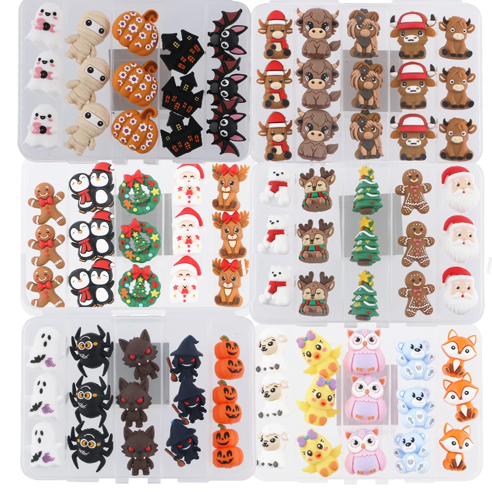 5pcs/Lot Christmas Santa Claus Elk Gingerbread Man Tree Halloween Pumpkin 3D Silicone Focal Beads DIY Jewelry Making Accessories
