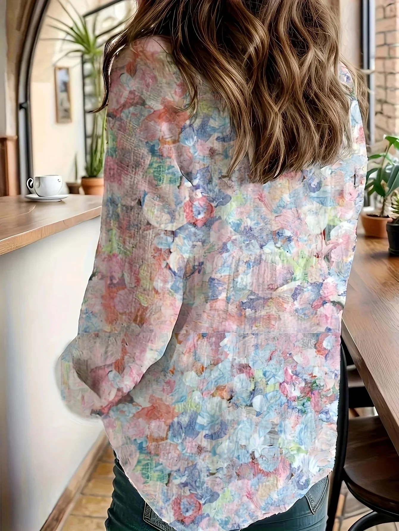 Women's Casual Elegant Floral Print Blouse Lapel Neck Blouse Women Long Sleeve Shirts Casual Womens Clothing Female Clothing
