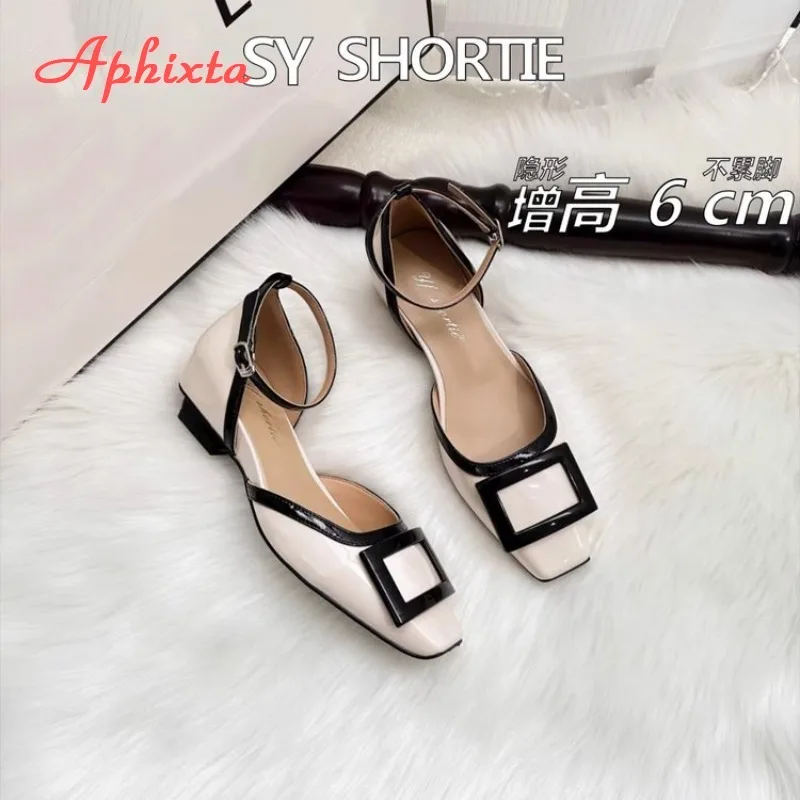 

Women's 6cm Block Heel Square Toe Sandals Ankle Strap Buckle Dress Shoes Summer Casual Heeled Sandals for Party Daily