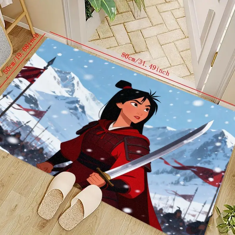

1 шт. Дисней Мулан Воин Принцесса Аниме Мультфильм Коврик для пола, Эпический снежный боевой коврик для гостиной, спальни, прихожей, нет