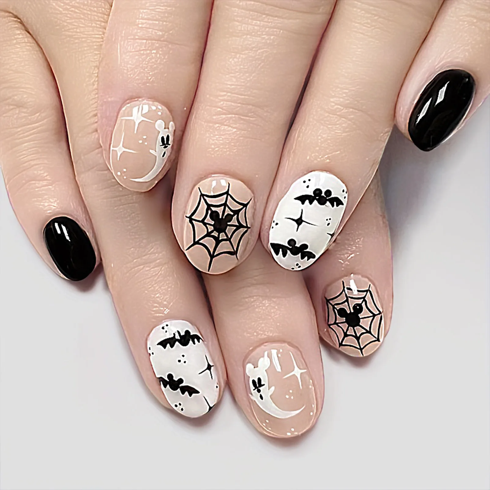 Halloween False Nail Patch Holiday Ghost Bat Design Artificial Fake Nails for Nail Art Beginners Practice