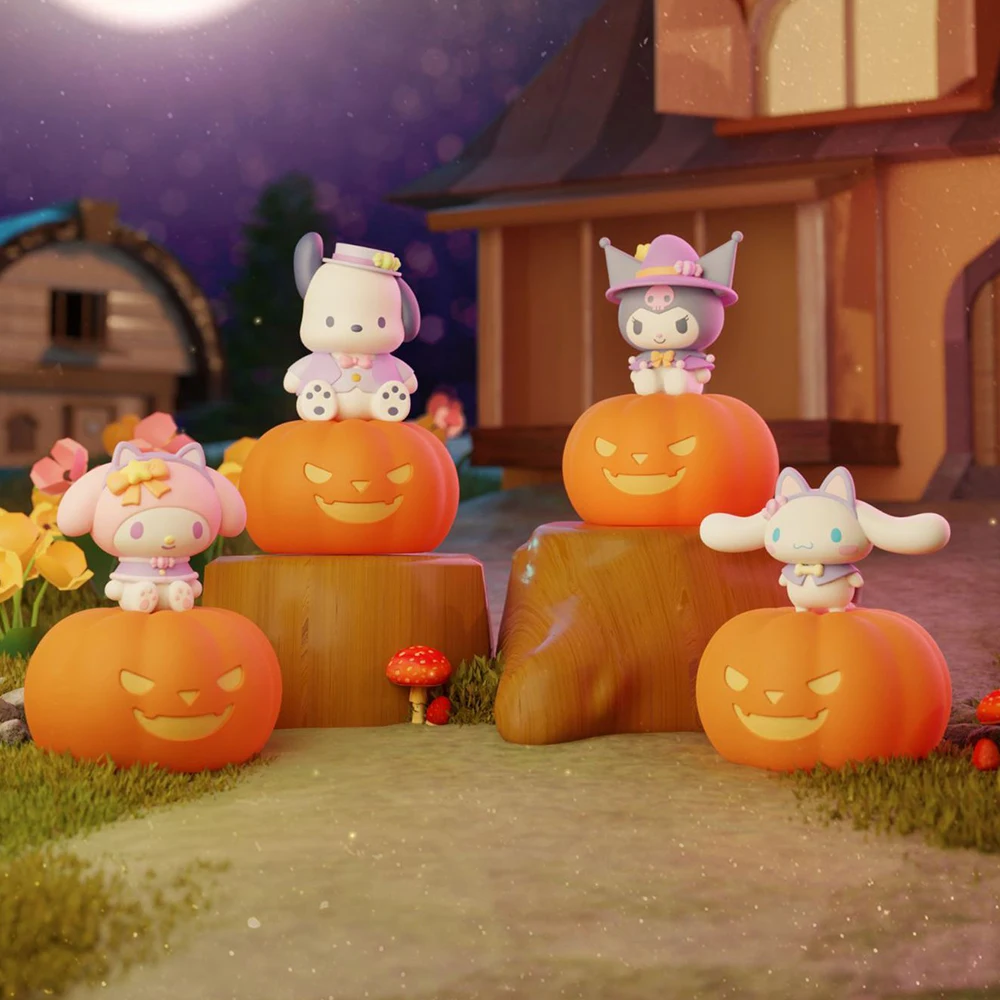 

Genuine Kawaii Sanrio Kuromi Halloween Pumpkin Nightlight Anime Figures My Melody Cinnamoroll Dolls Decoration Holiday Gifts