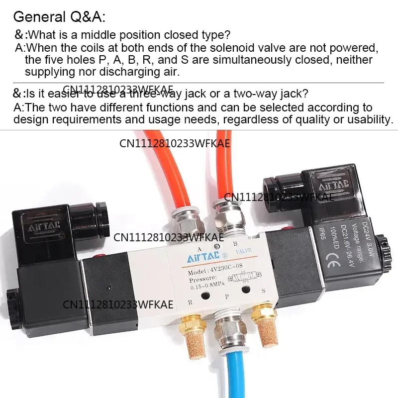 AIRTAC Original Pneumatic 5/3 Way Double Solenoid Valve  4V130C-06/M5 4V230C-08 4V330C-10 E P Reversing Valve 12V 24V 110V 220V