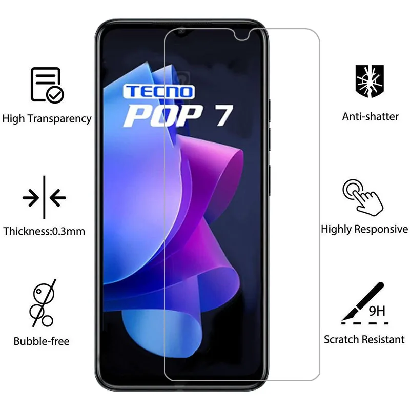 Temperované sklo pro tecno pop 7 pro telefon pouzdro na techno pop7 7pro pop7pro zpět zakrýt 360 ochranný coque brašna tehno texno tecn