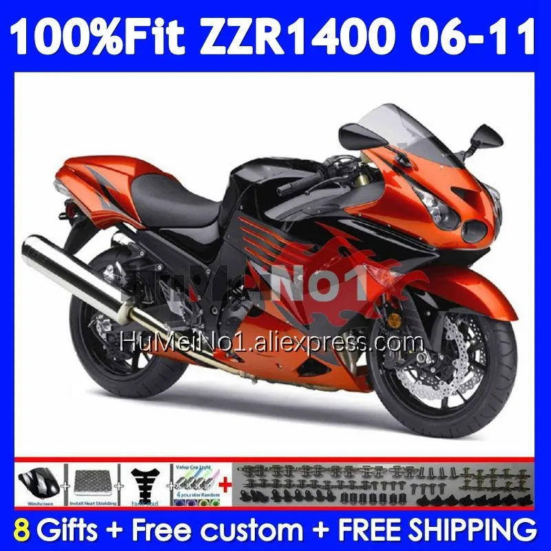 Body For KAWASAKI NINJA ZZR 1400 ZZR1400 06 07 Black Orange 08 09 10 11 228No.88 ZZR-1400 2006 2007 2008 2009 2010 2011 Fairing