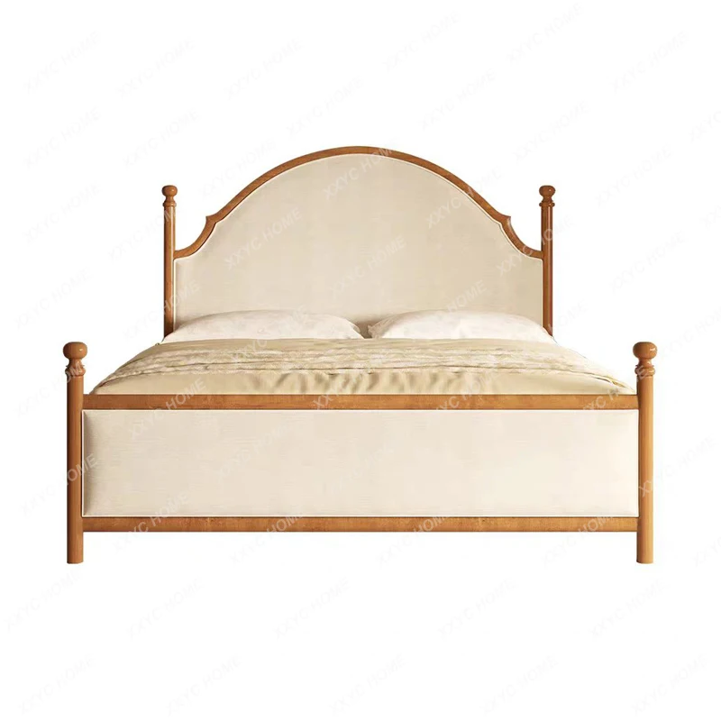 A Retro solid wood bed bread bridge master bedroom high backrest double bed