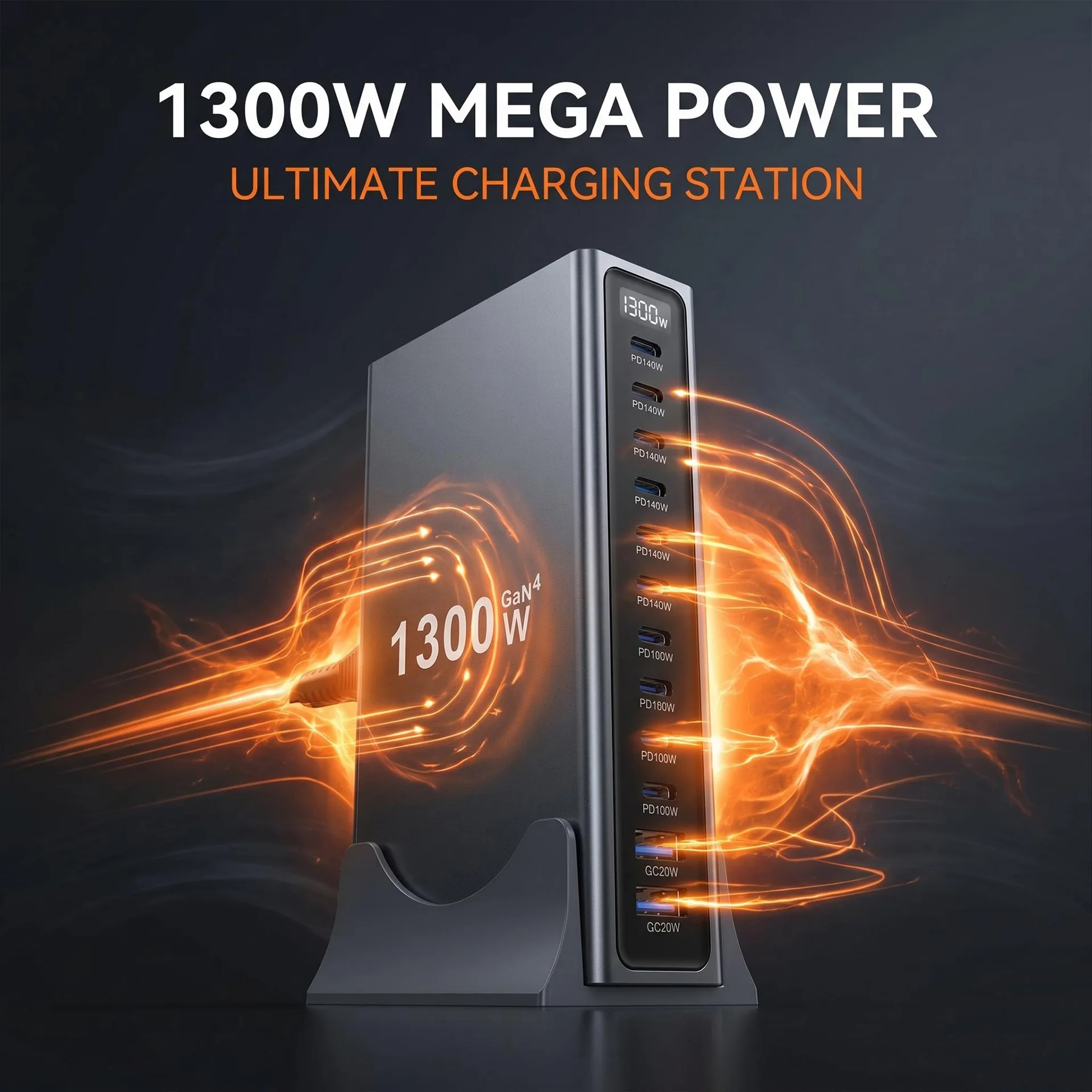 1300W Multi-Ports USB Charger GaN Desktop Fast Charging Station For iPhone Samsung Xiaomi MacBook Laptops Tablets  Dropshipping