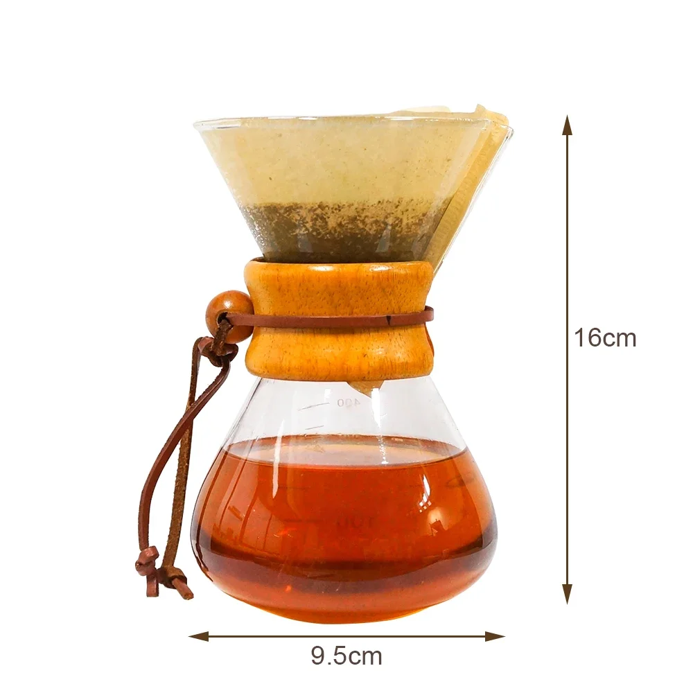 Cafetière portable avec poignée en bois, percolateur de brassage, ensemble de pots à verser sur le café, serveur en verre, 400ml