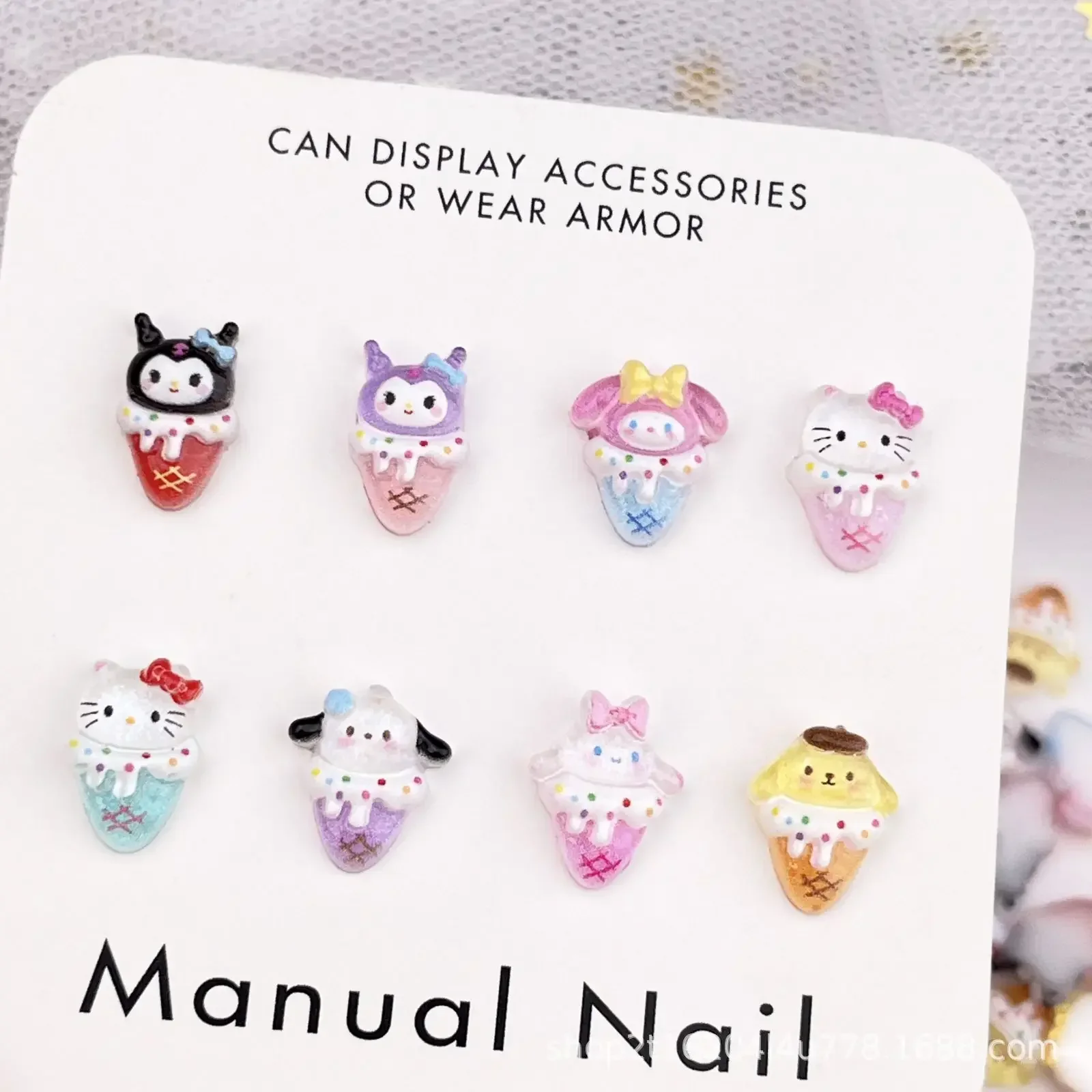 50ชิ้นเครื่องประดับเล็บเรซิน flatback Sanrio Ice Cream ชุดตกแต่งศิลปะเล็บ Hello Kitty DIY