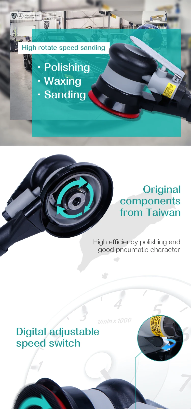 3 Inch Pneumatic Track Sander Air Polisher for Curved Surfaces Paint Sanding Tool Orbital Finisher Auto Body Repair Equipment