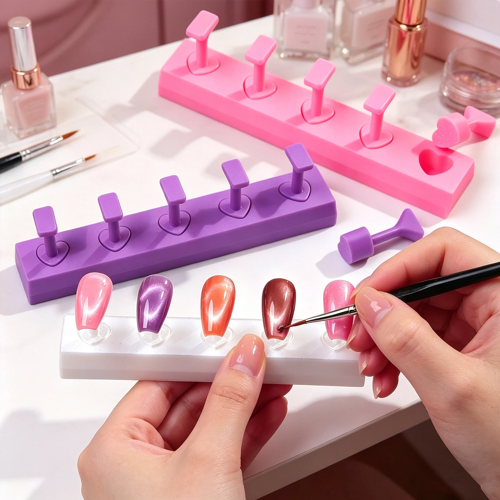 Heart Shaped Non-Magnetic Acrylic Nail Stand Desktop Nail Art Practice Base DIY Manicure Display Rack