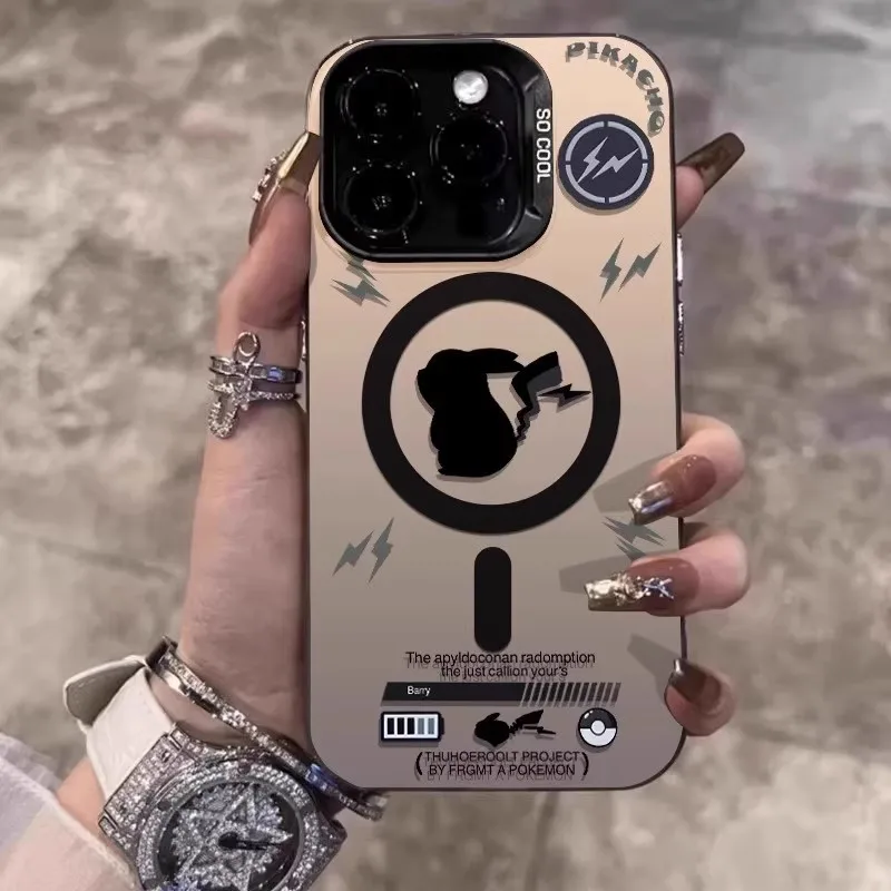 

Luxury POKEMONS PIKACHU Phone Case for iPhone 11 12 13 14 15 16 Pro Max 16pro 3D Cartoon relief Magsafe Magnetic Cover