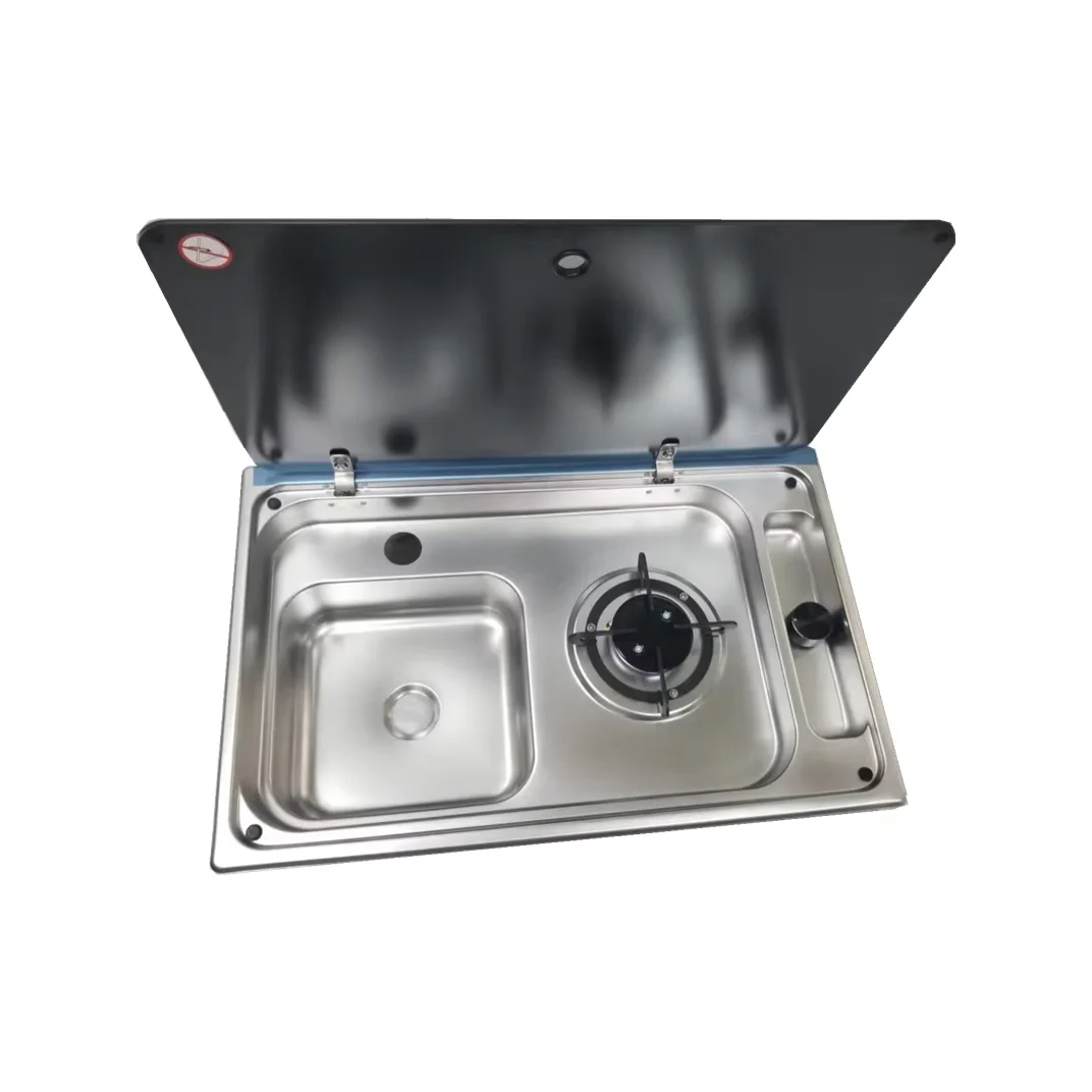 New Style Factory Wholesale Multi-funational Folding Gas Stove With Sink 2 in 1 Stainless Steel RV Hidden Double Head Stove