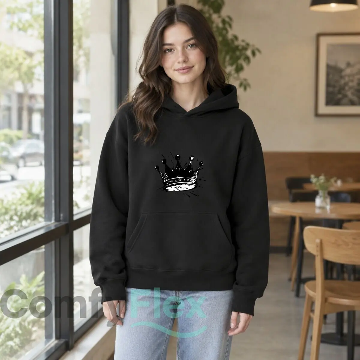 Black Splash Royal Crown Illustration Autumn and winter new men's and women's hooded sweatshirts