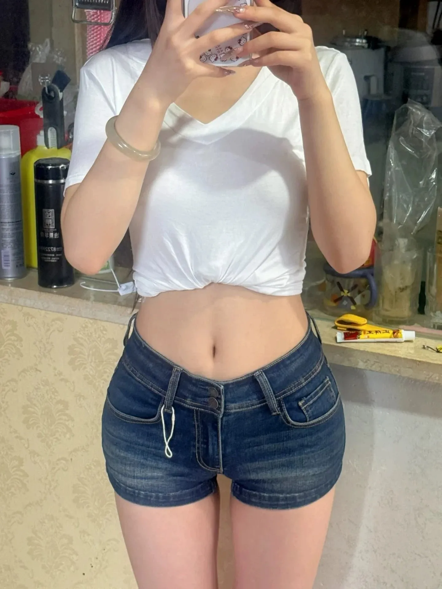 Retro American Blue Low Waist Flared Denim Shorts Women's Summer New Hot Pants A-Line Bodycon Sexy Cheeky Jeans Shorts