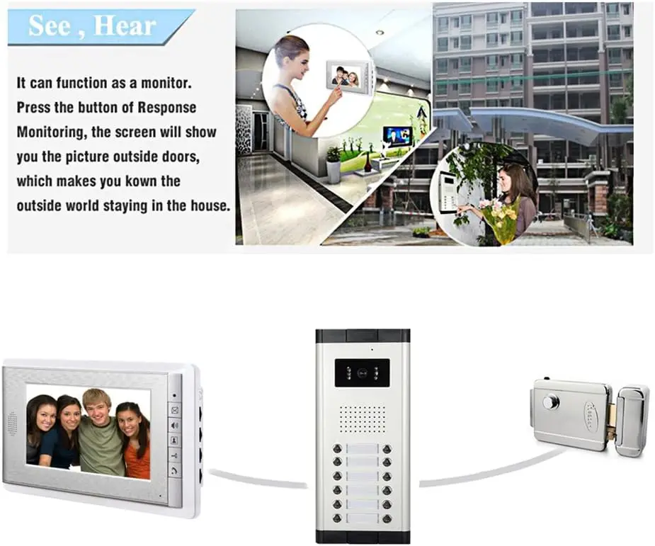 2-6 Units Apartment Video Intercom System 7 inch Monitor Wired Video Door Phone Kit Electric Lock Access Video Doorbell System