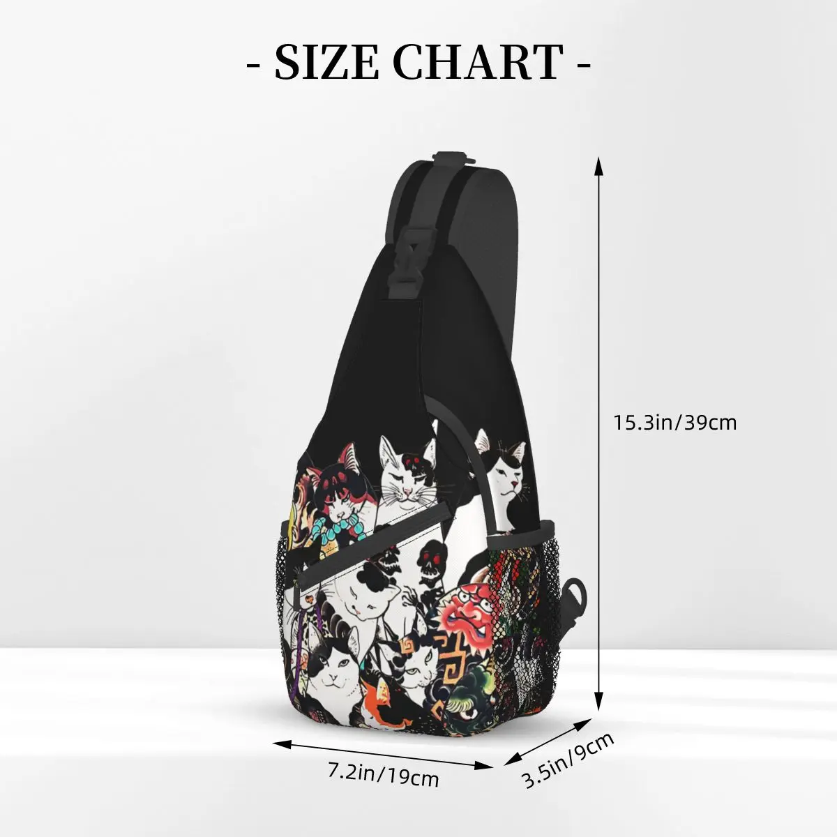 Japanese Woodblock Prints Cats Tattoos Crossbody Chest Bags Art Tattoo Pockets Travel Pack Messenger Sports Teens Shoulder Bag