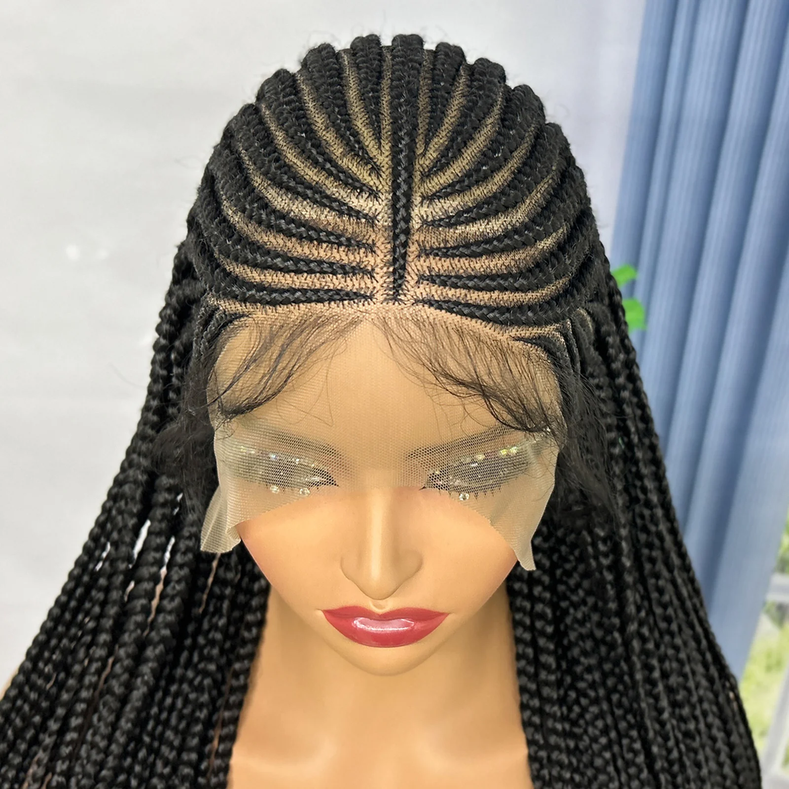 Handmade Cornrow Braided Wigs Synthetic Full Lace Braided Wigs Natural Knotless Braided Lace Wig with Baby Hair For Black Women