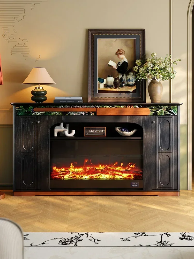 Entrance cabinet living room American solid wood simulation flame heating fireplace decorative cabinet