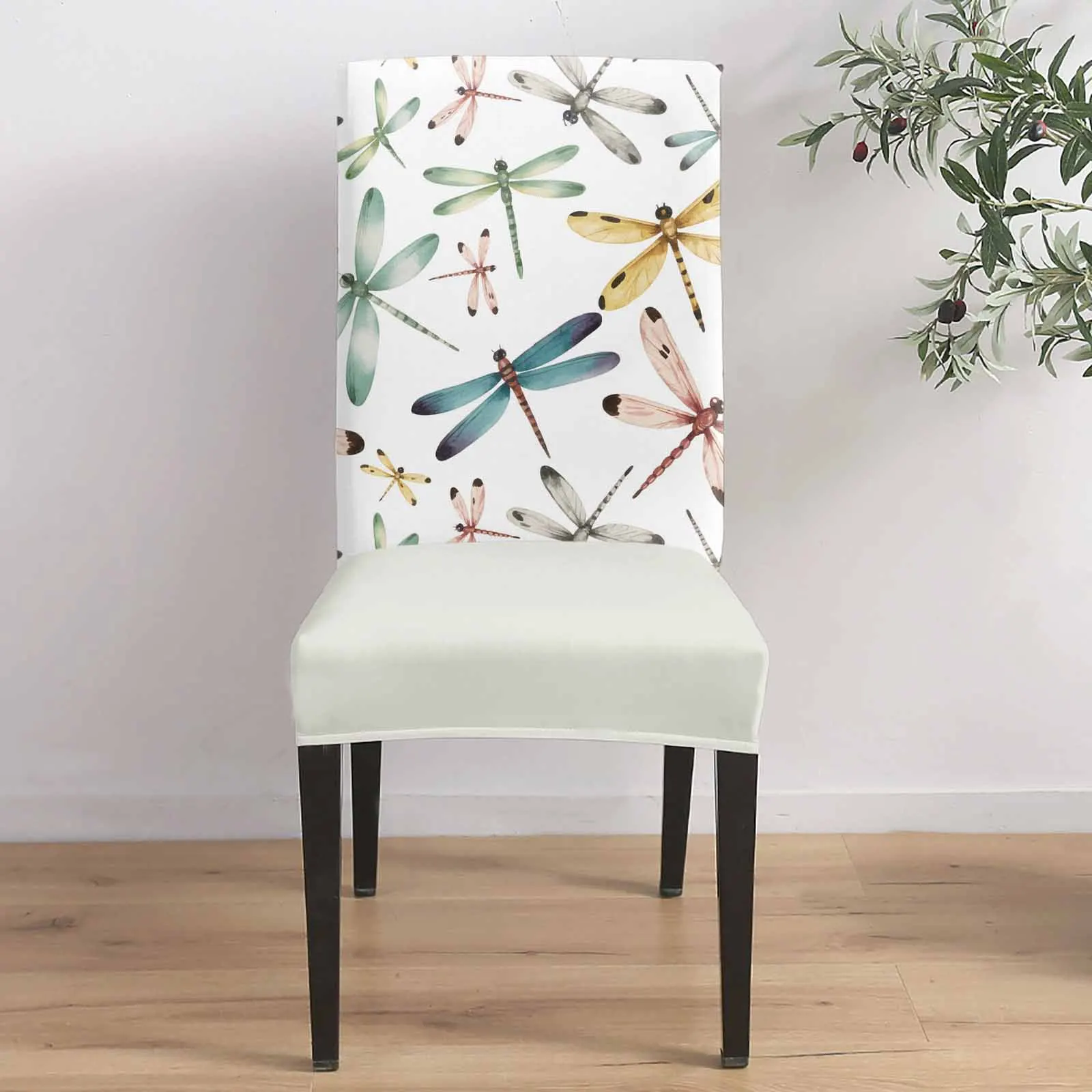 

Colorful Dragonfly Flying 4/6/8PCS Spandex Elastic Chair Case For Wedding Hotel Banquet Dining Room