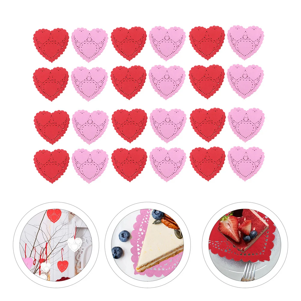 

200 Heart Shaped Food Paper Lace Mats Decorative Cake Placemat Oil Blotting Pad Wedding Party Valentine's Decorative Cake Pad