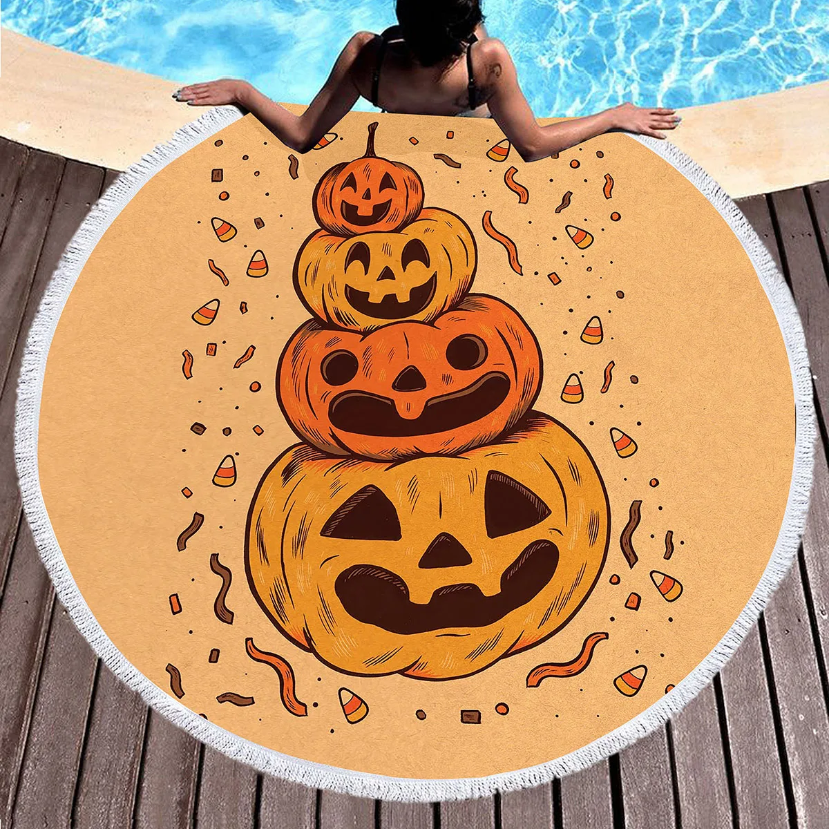 منشفة شاطئ مستديرة للهالوين، مناشف شاطئ على شكل يقطين من الألياف الدقيقة، مناشف حمام سباحة ماصة سريعة الجفاف، بطانية شاطئ خالية من الرمال للسفر #6