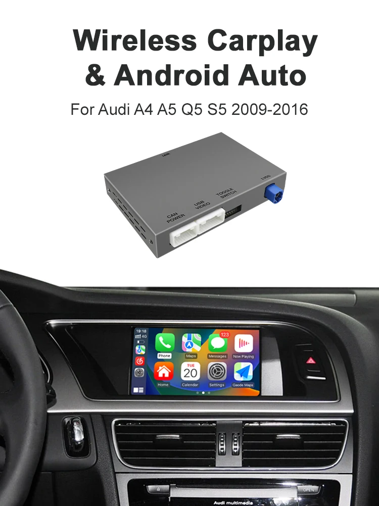 Kabelloser CarPlay Android Auto Interface Adapter für Audi A4 B8 A5 Q5 S5 2009-2016 mit AirPlay Mirror Link Navi OEM BT GPS