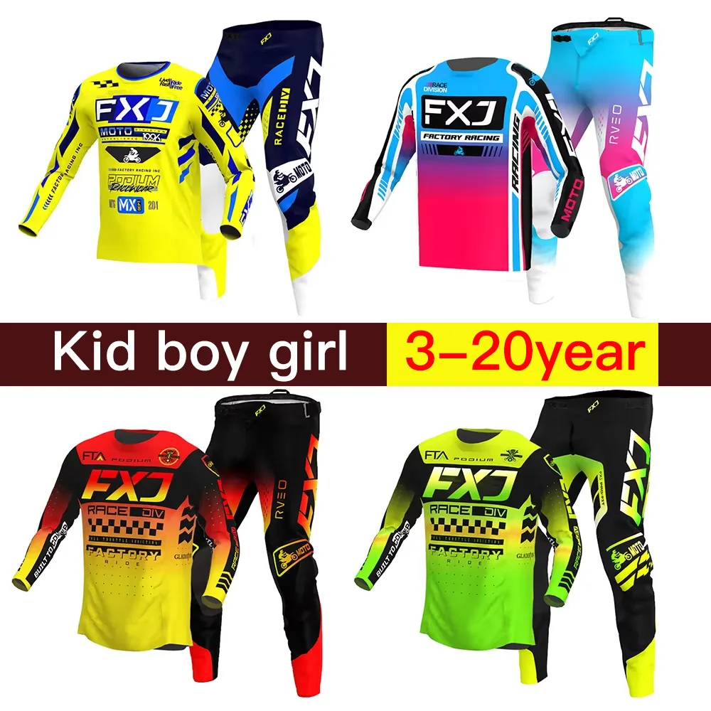FXJ 2026 motocross gear set for kids 20 22 Enduro cross child boy girl Off-road MX MTB Youth pink green Customized Name Number