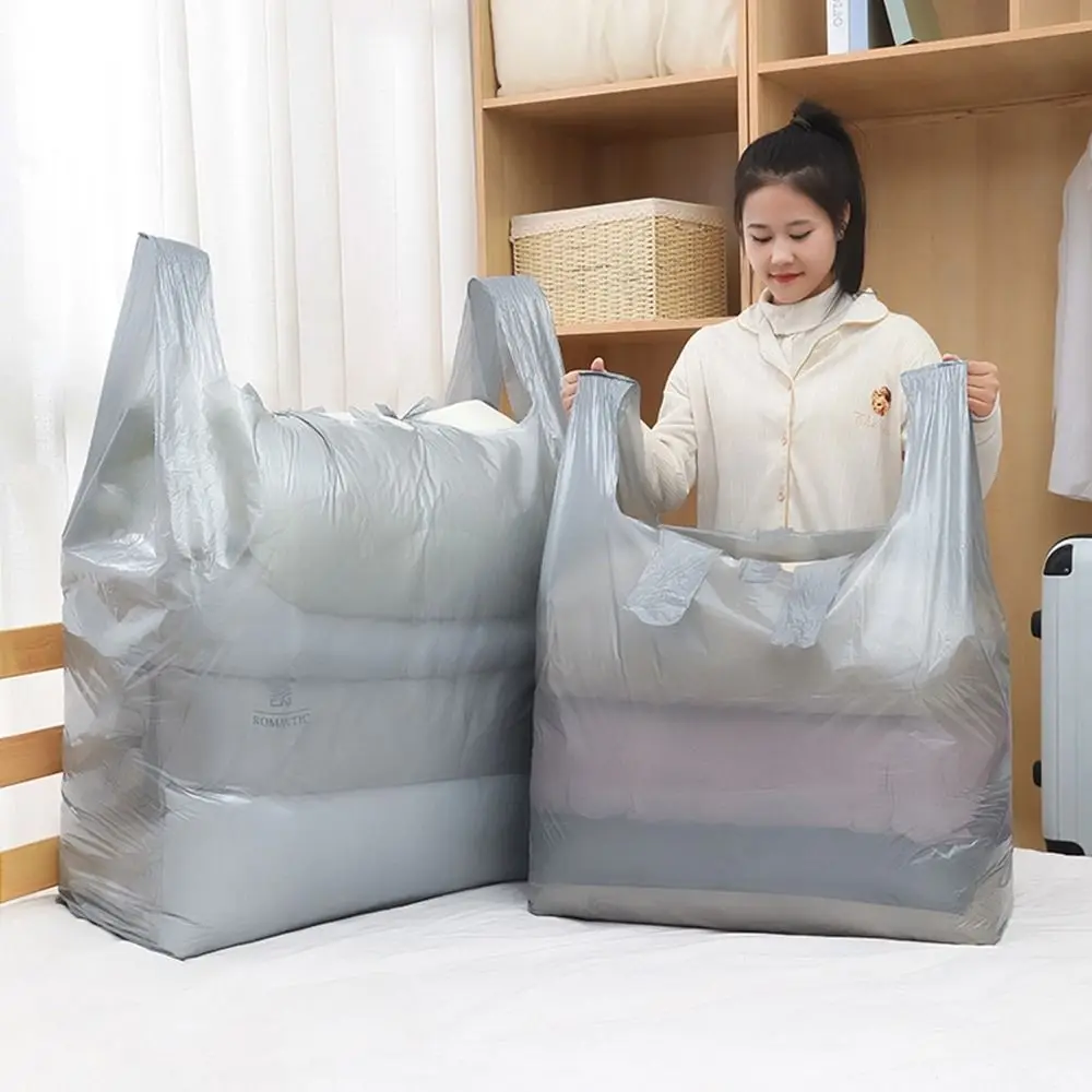 10Pcs Plastic Moving Packing Bag Silver Grey Extra Thick Clothes Quilt Storage Bag Dust-Proof Large Capacity